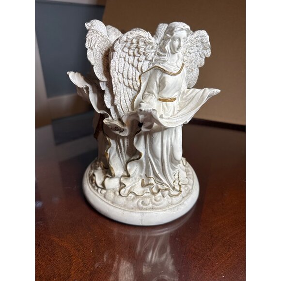 Angel Figurine Candle Holder Statue White Gold Accents                      71-1 - Picture 1 of 6